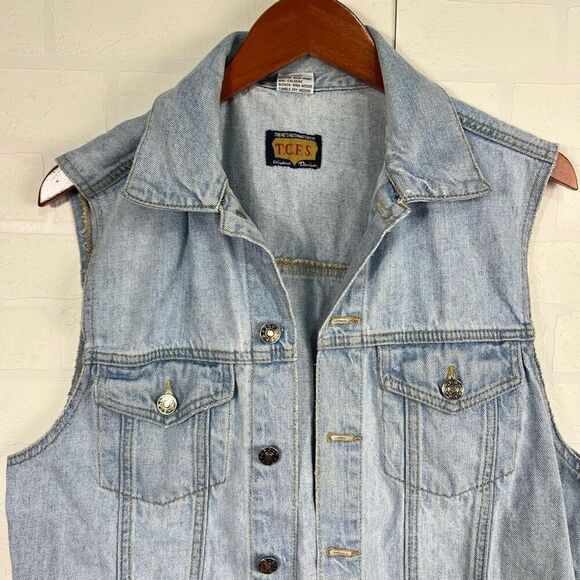 Vintage TCFS Mens Denim Trucker Vest Size Small Cotton - Picture 3 of 10